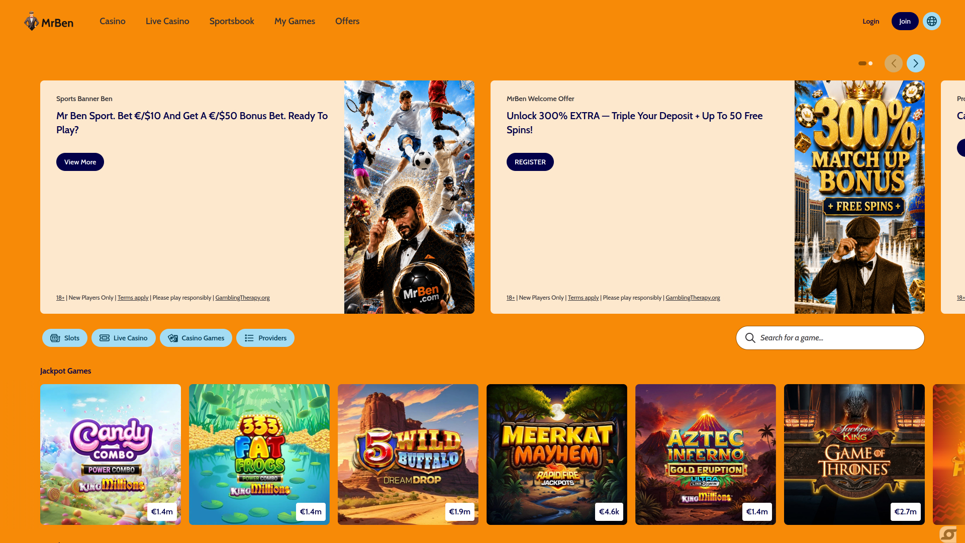 Pagina iniziale desktop di MrBen Casino