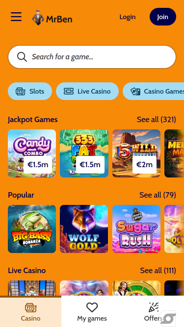 Giochi per dispositivi mobili di MrBen Casino