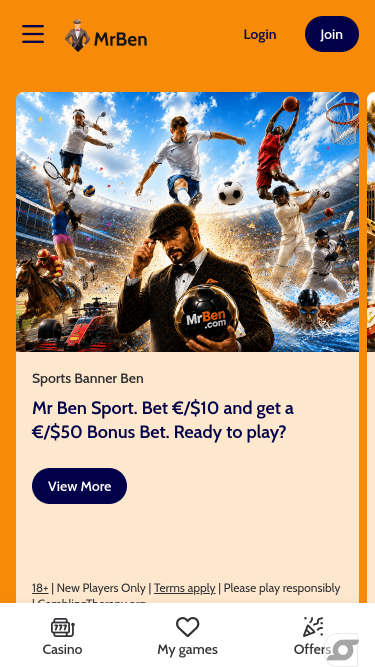 Pagina iniziale mobile di MrBen Casino