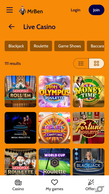 MrBen Casino Mobile Live Dealer