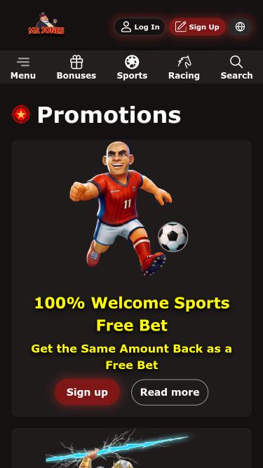 Página móvil de promociones del casino Mr Jones