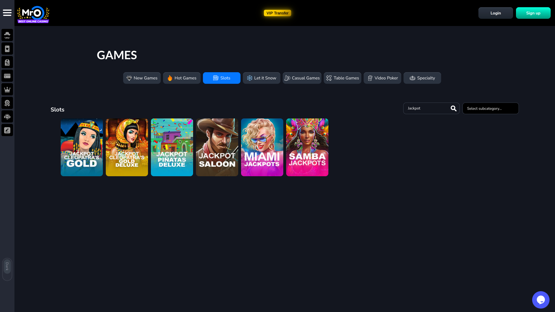 Jackpot du casino MrO sur ordinateur