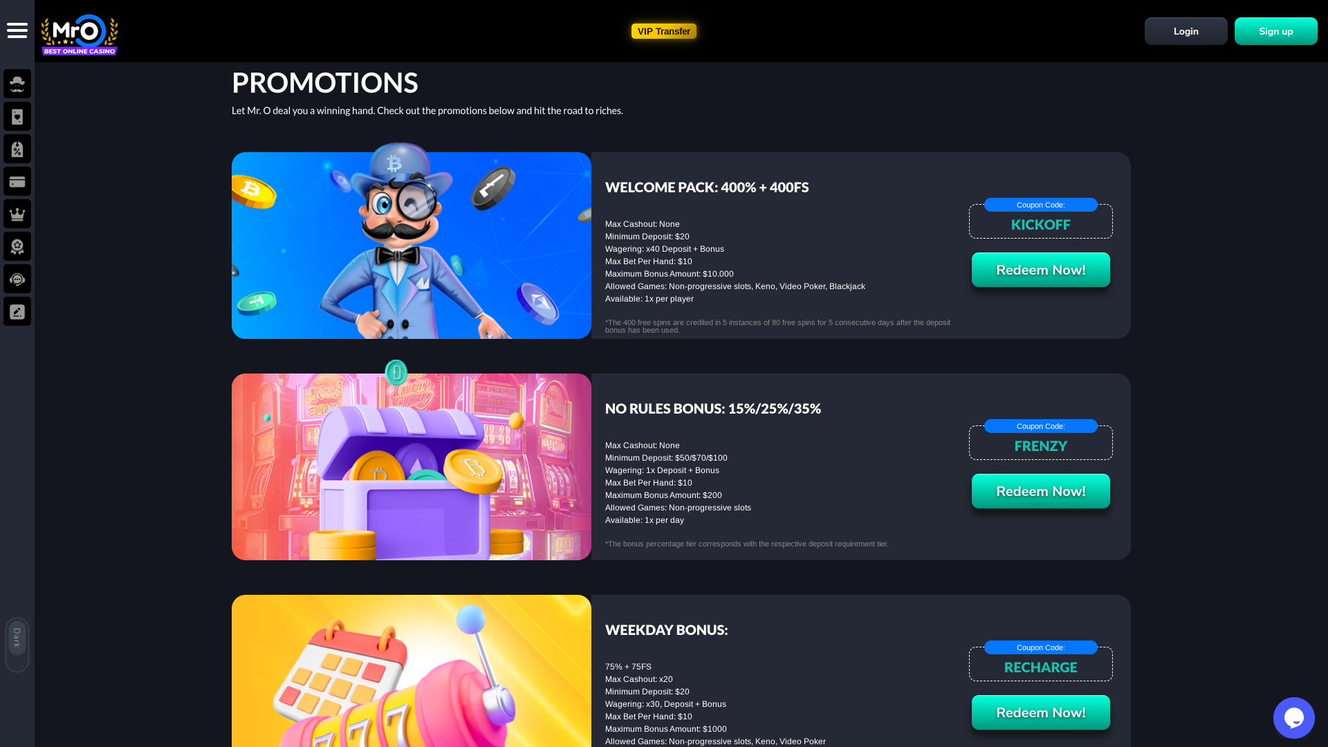 Promotions MrO Casino sur ordinateur