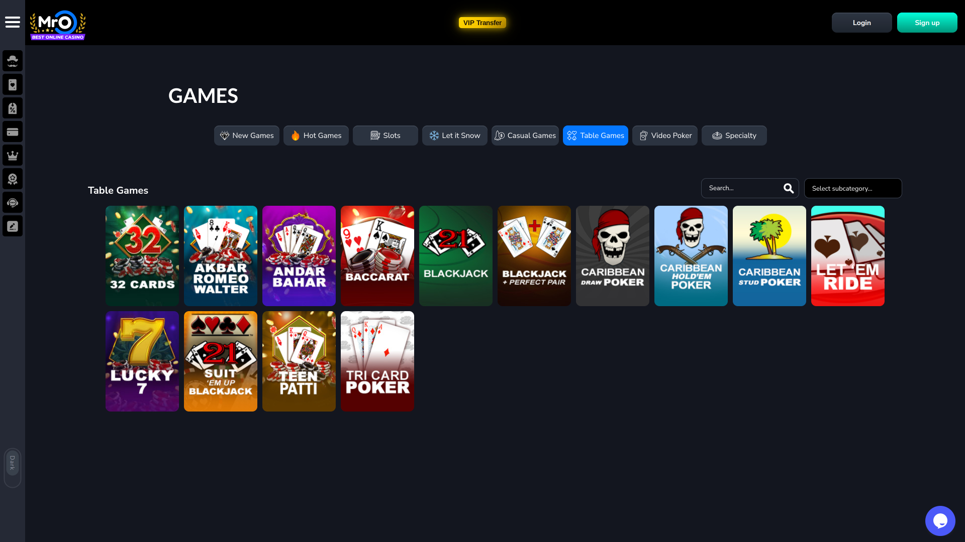 Jeux de table de casino MrO sur ordinateur