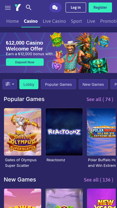 Page d'accueil mobile du casino MrOyun