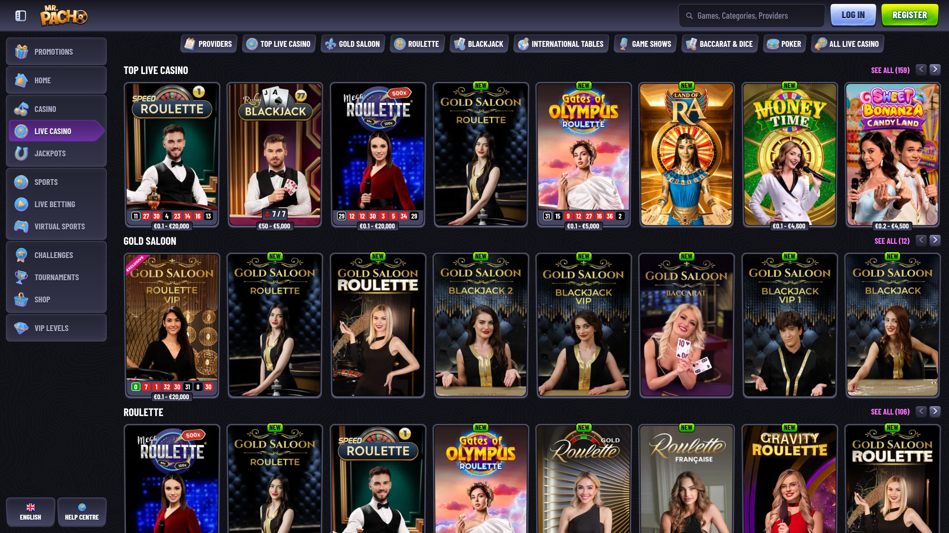 Casino MrPacho pour ordinateur avec croupier en direct