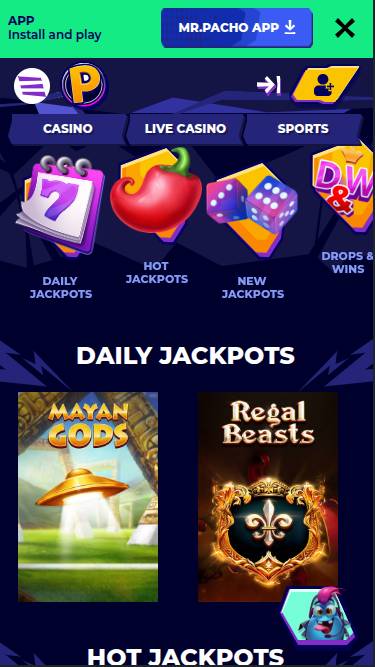 Screenshot der Jackpot-Mobilseite von MrPacho Casino