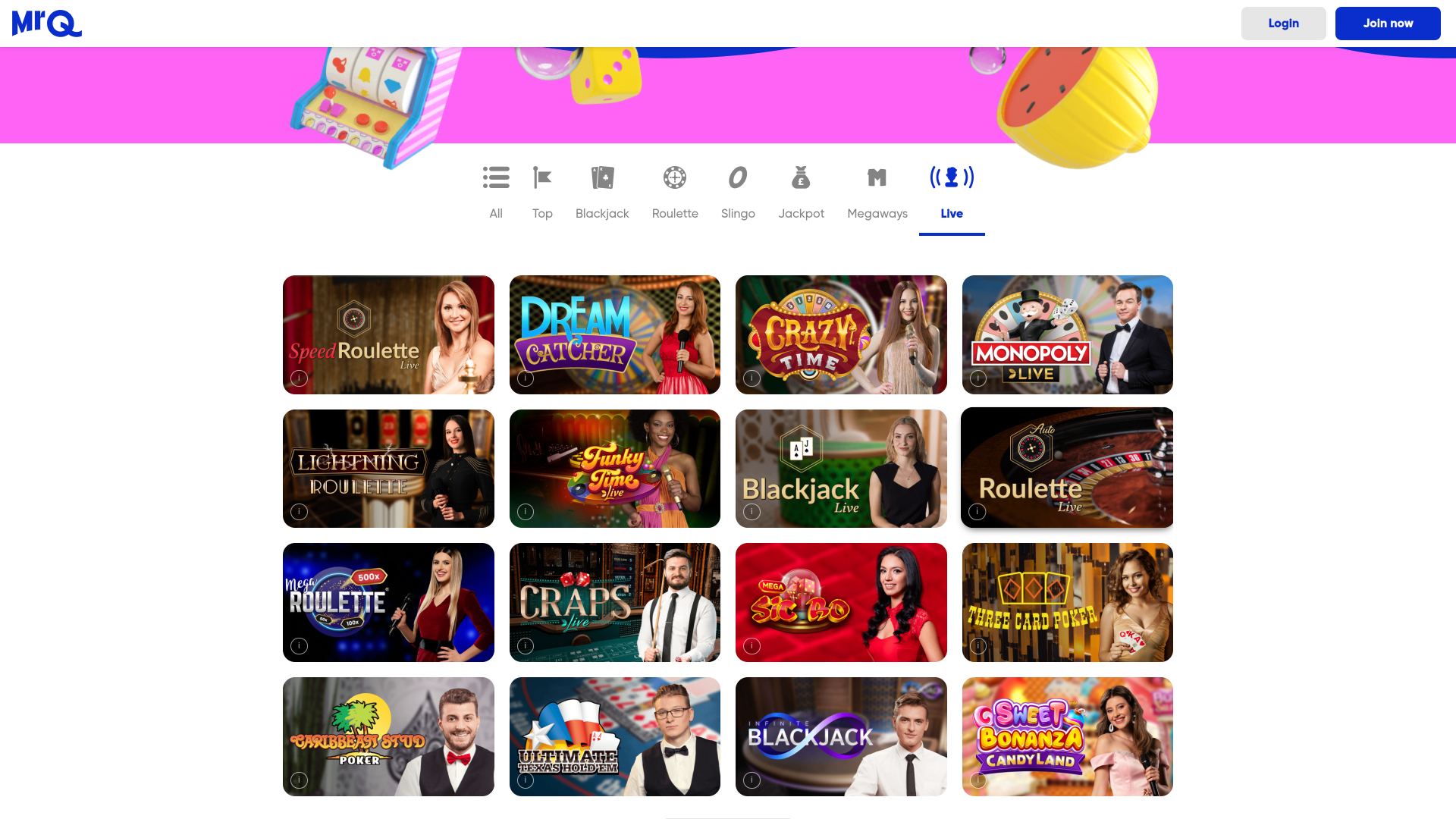 Casino MrQ sur ordinateur avec croupier en direct