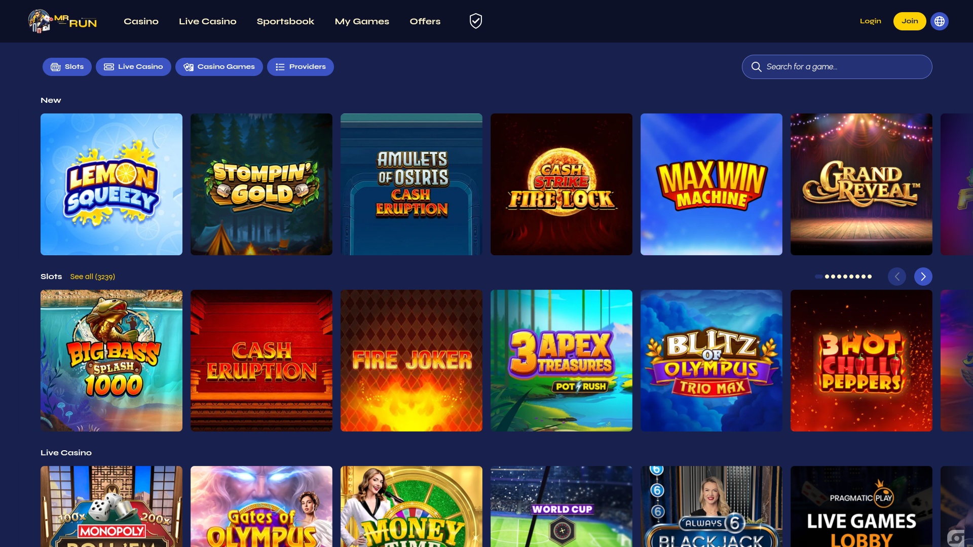 Giochi per desktop di MrRun Casino