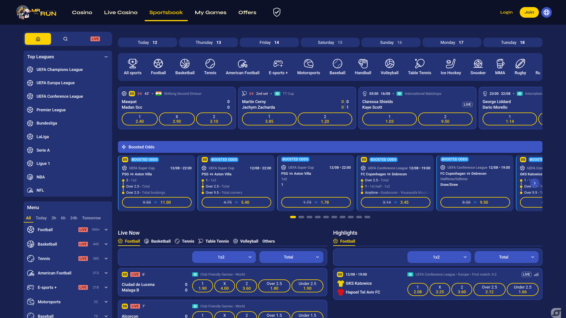 MrRun Casino Desktop Sports