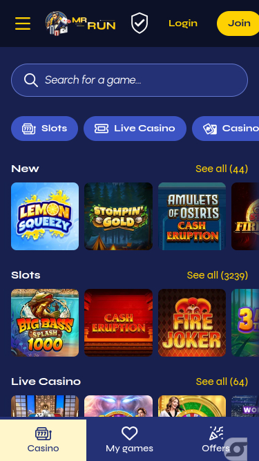 Giochi per dispositivi mobili di MrRun Casino
