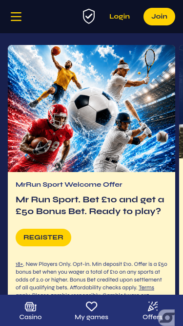 Pagina iniziale mobile di MrRun Casino