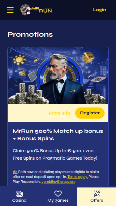 Capture d'écran des promotions de MrRun Casino pour mobile