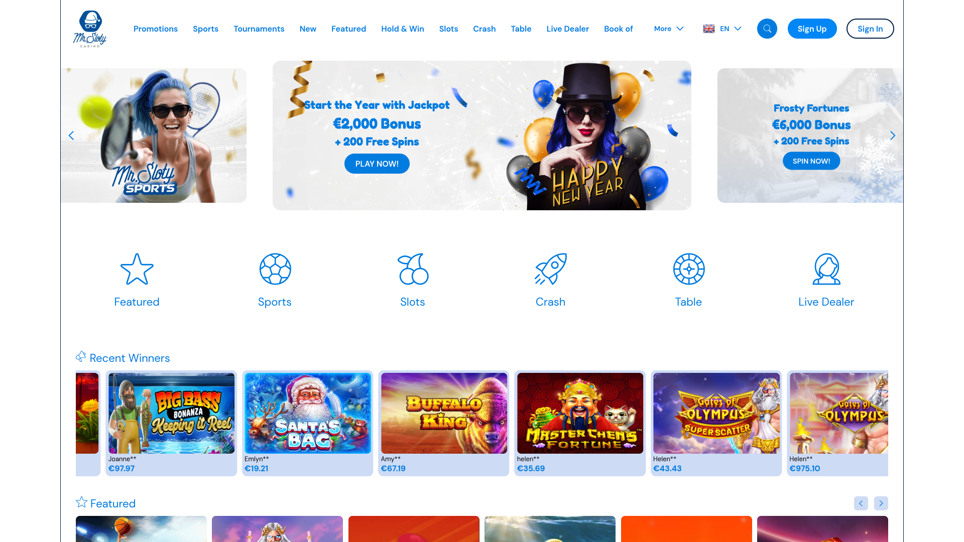 MrSloty Casino Desktop Homepage