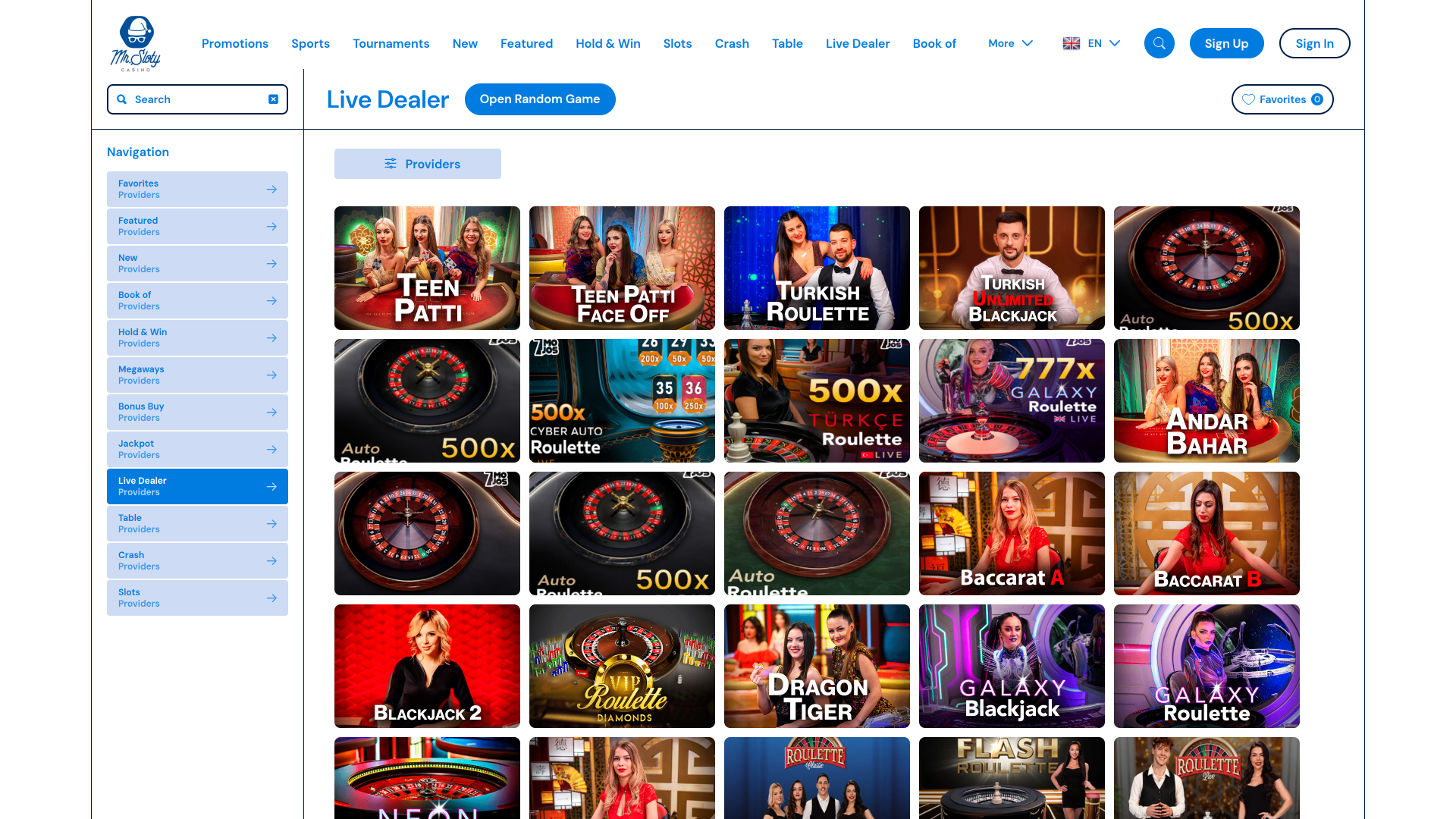 MrSloty Casino Desktop Live dealer