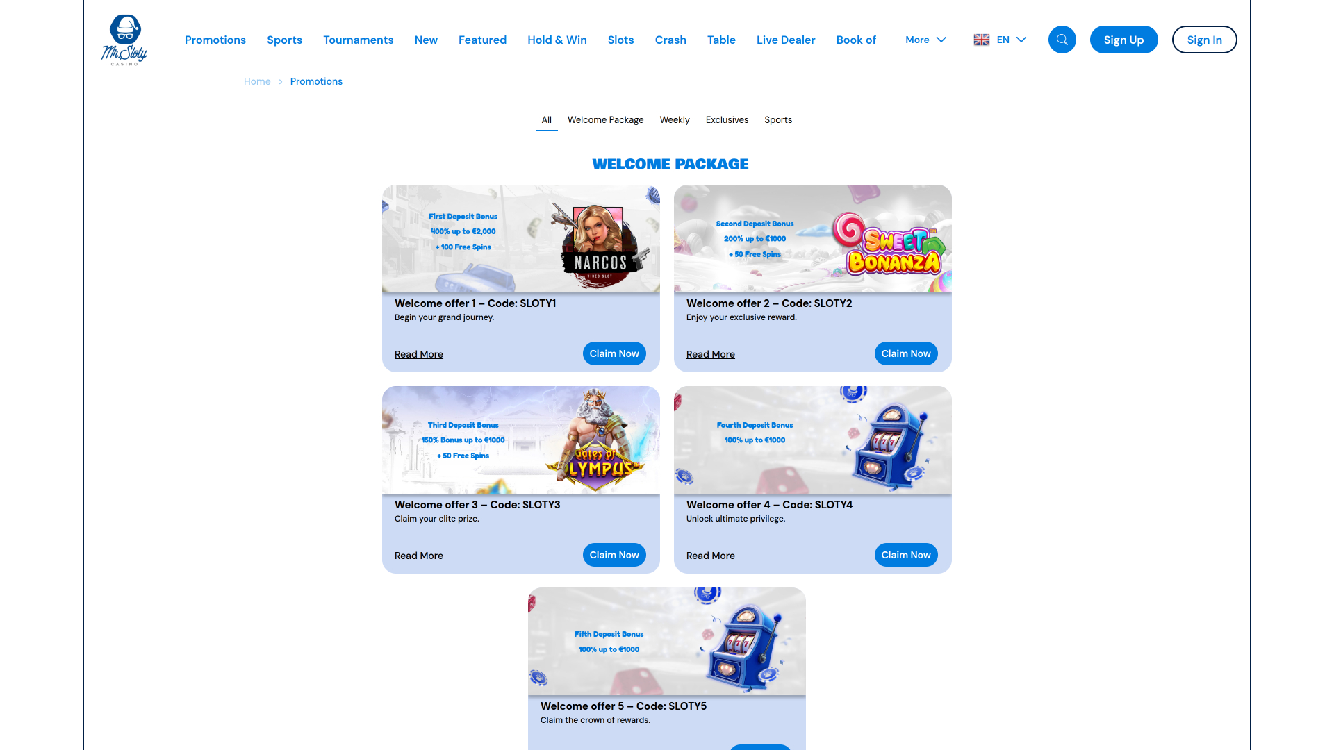 MrSloty Casino Desktop Promotions