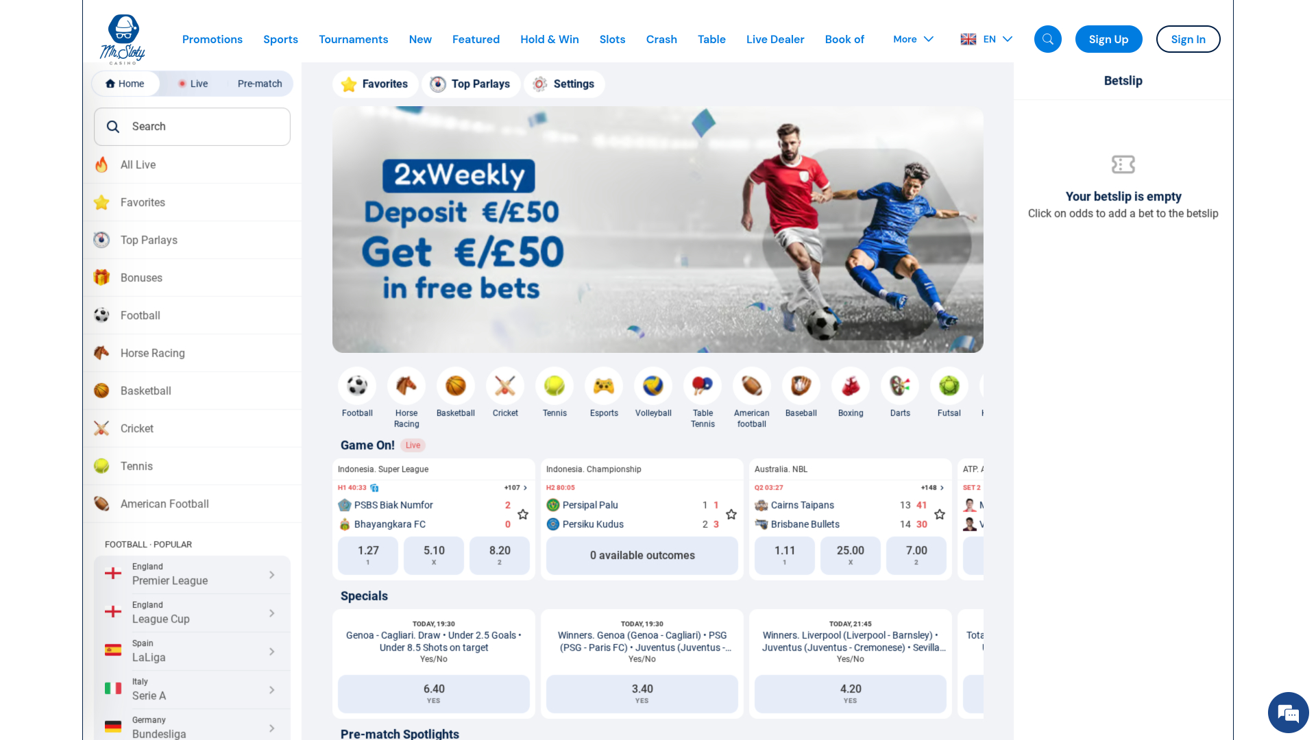 MrSloty Casino Desktop Sportsbook