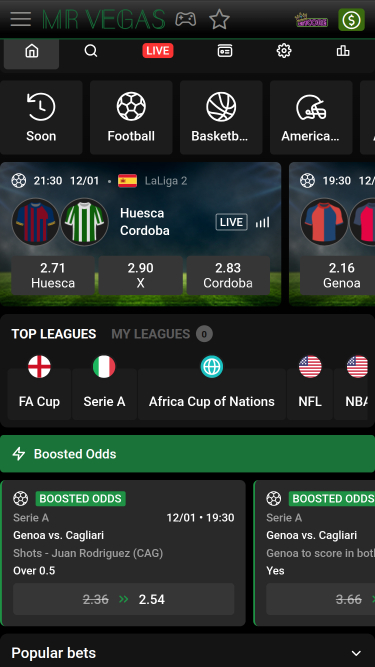 Paris sportifs mobiles du casino MrVegas