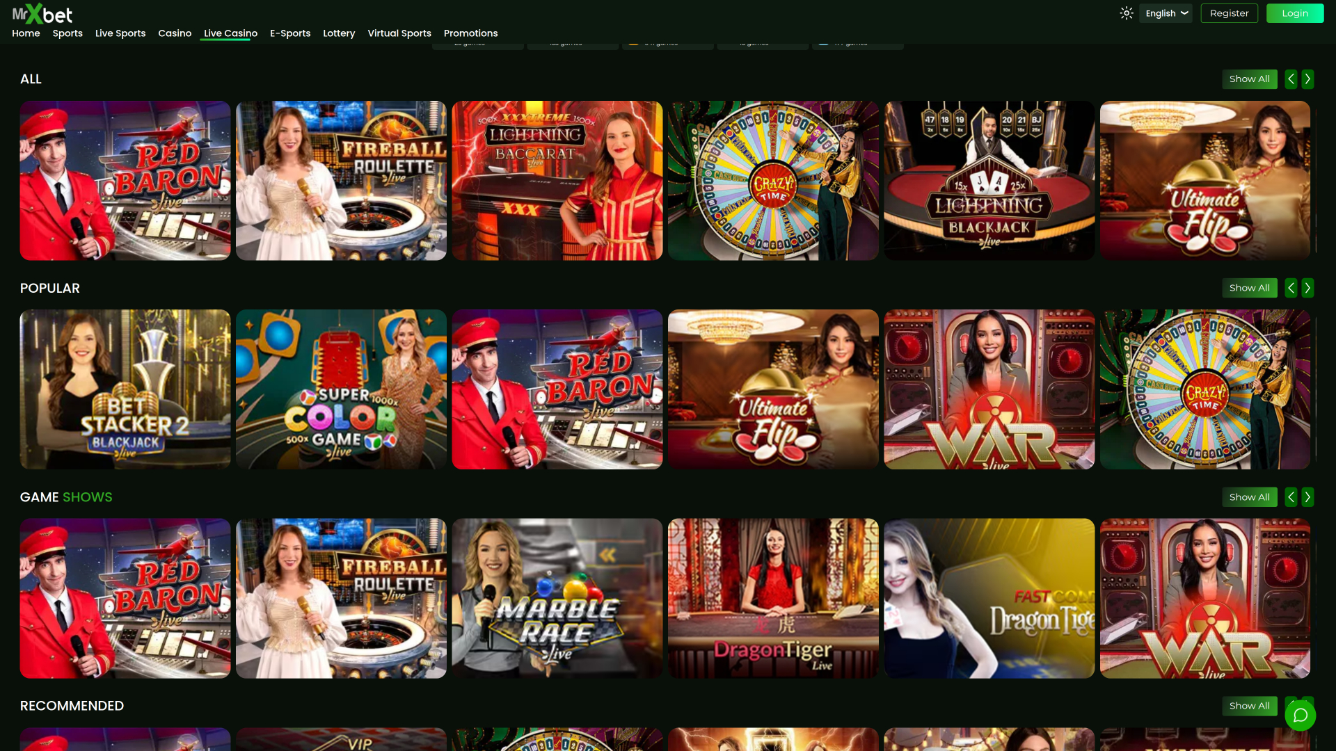 MrXbet Casino Desktop Live Dealer