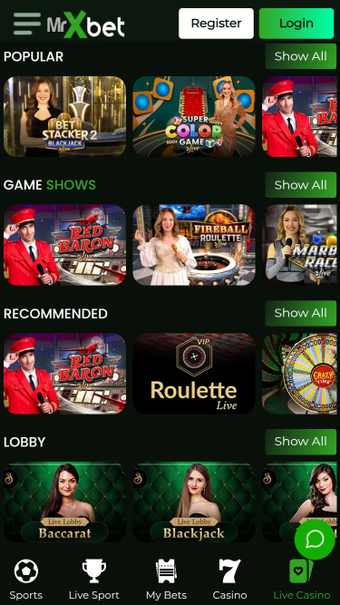 MrXbet Casino Mobile Croupier dal vivo