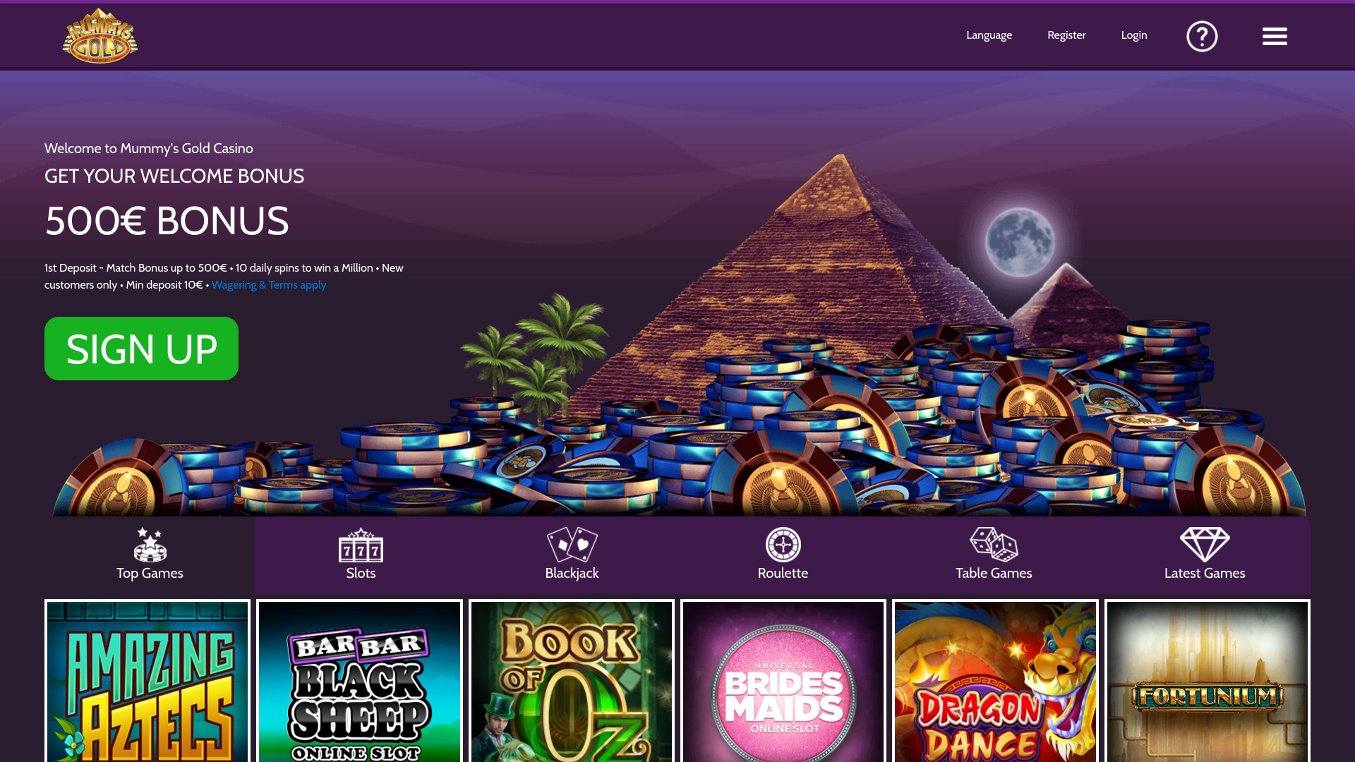 Página de inicio de escritorio de Mummys Gold Casino