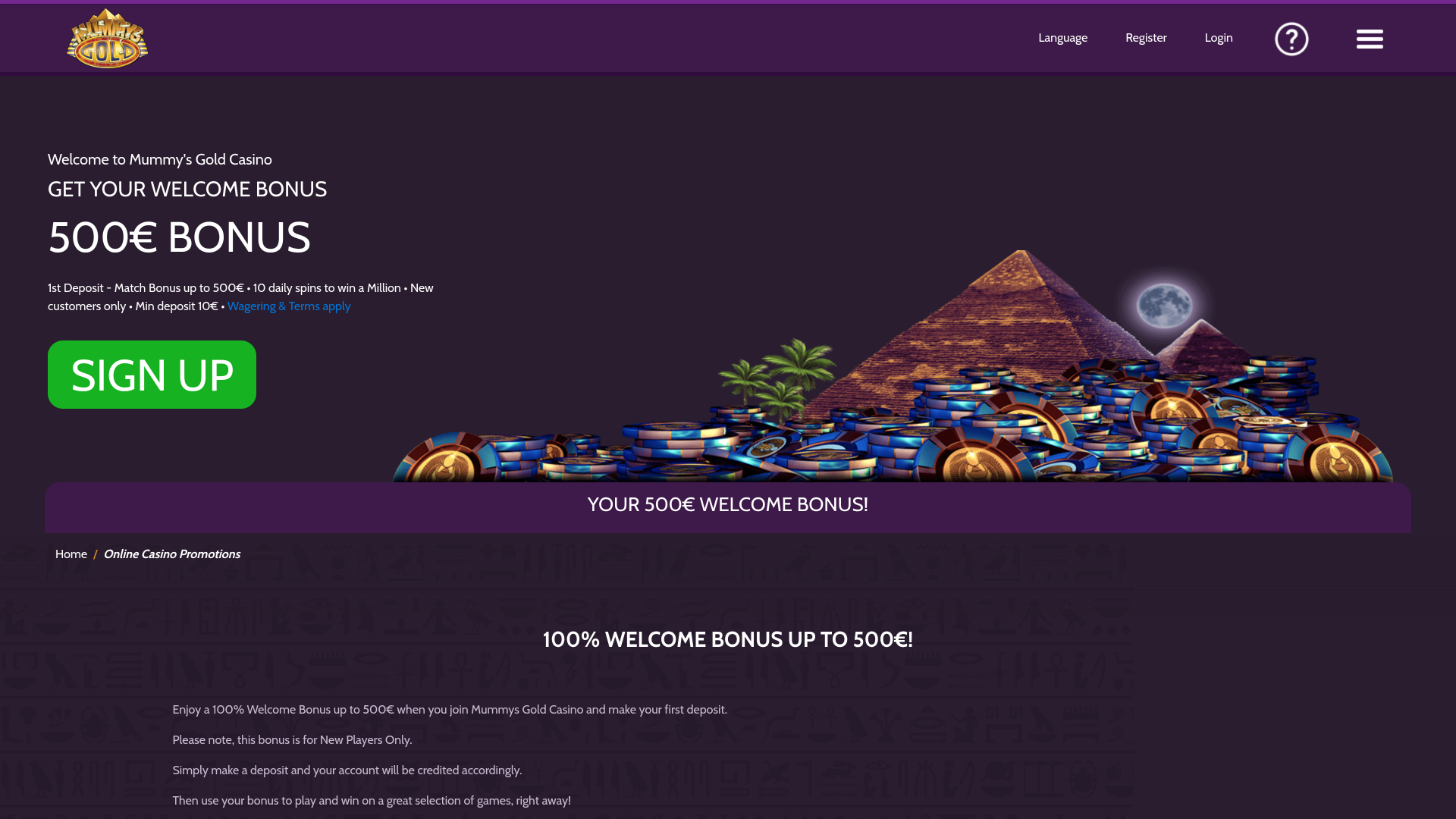 Promociones de escritorio de Mummys Gold Casino