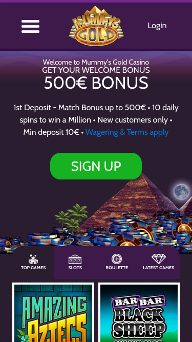 Página de inicio móvil de Mummys Gold Casino