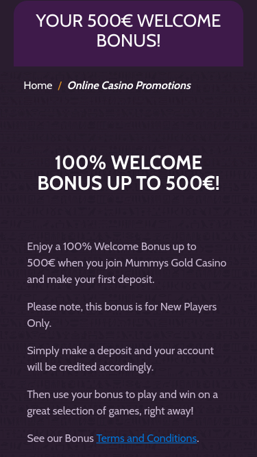 Promociones móviles del Casino Mummys Gold
