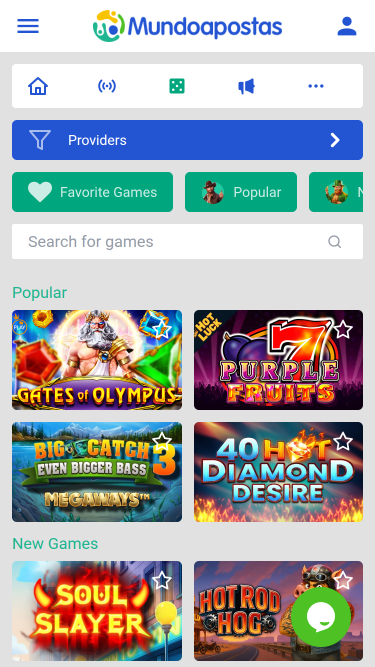 Page d'accueil mobile du casino Mundoapostas