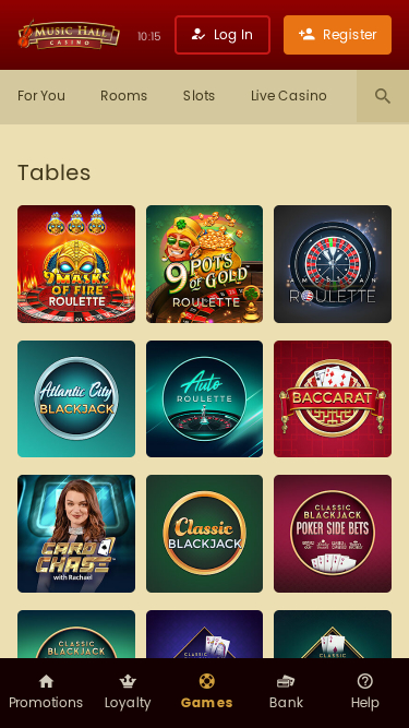 Mobile Tischspiele im Music Hall Casino