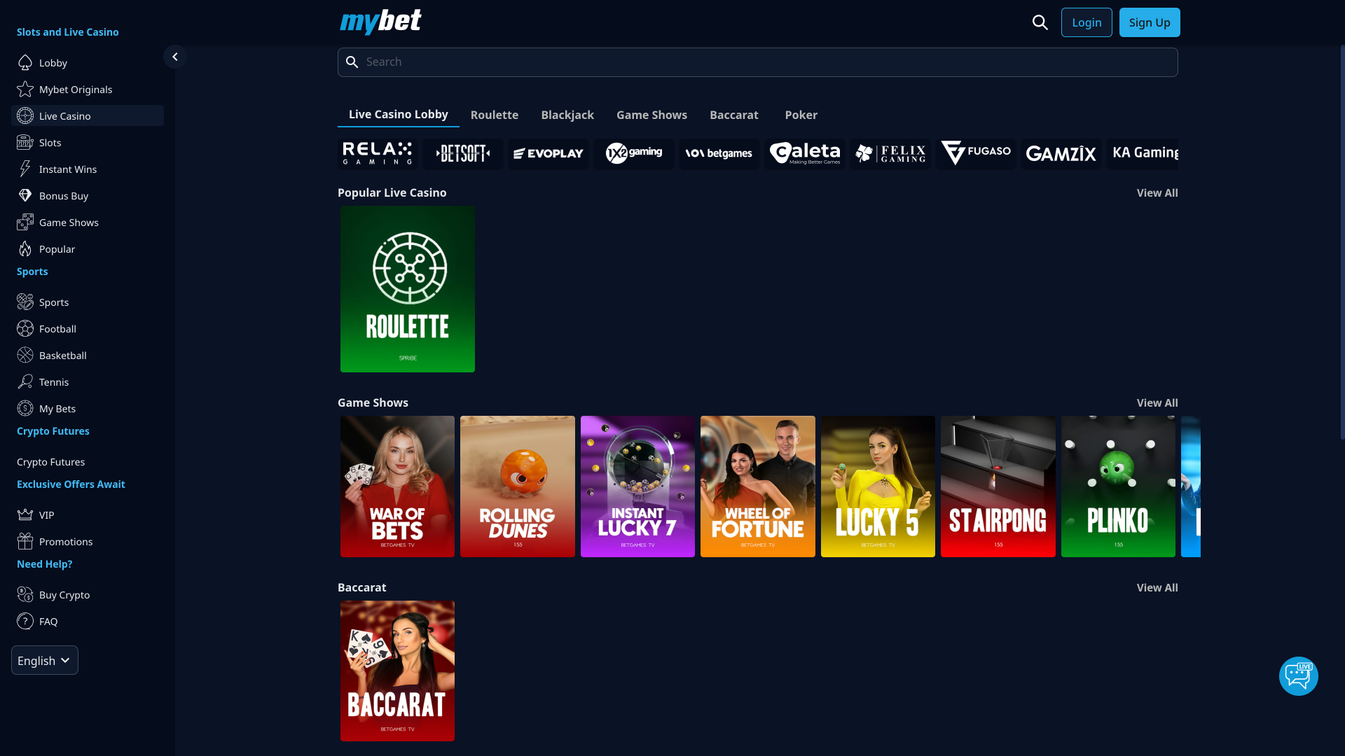 MyBetカジノ デスクトップ版ライブディーラー