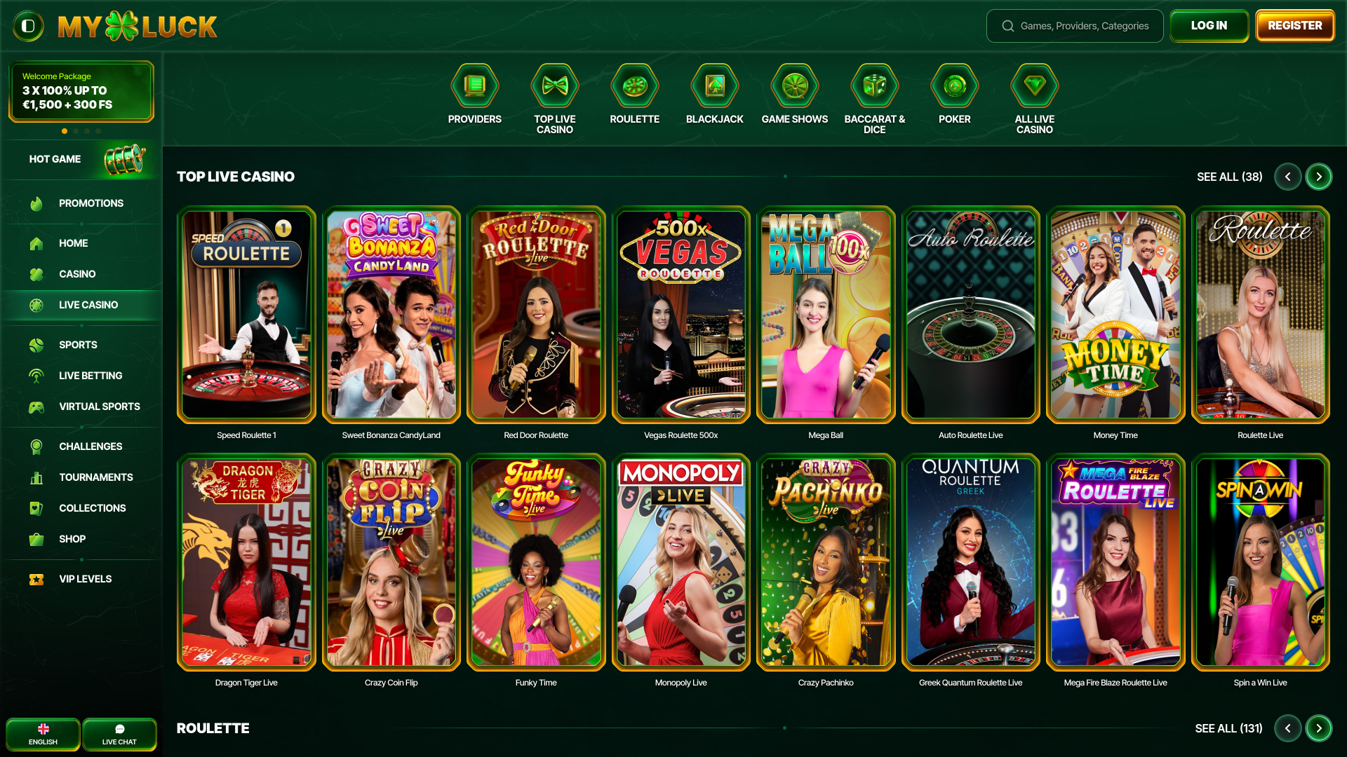 MyLuck Casino sur ordinateur avec croupier en direct