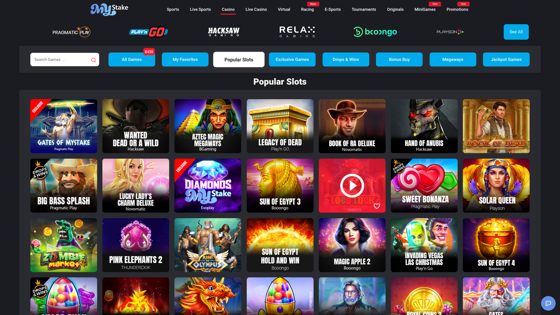 Jeux de casino MyStake pour ordinateur