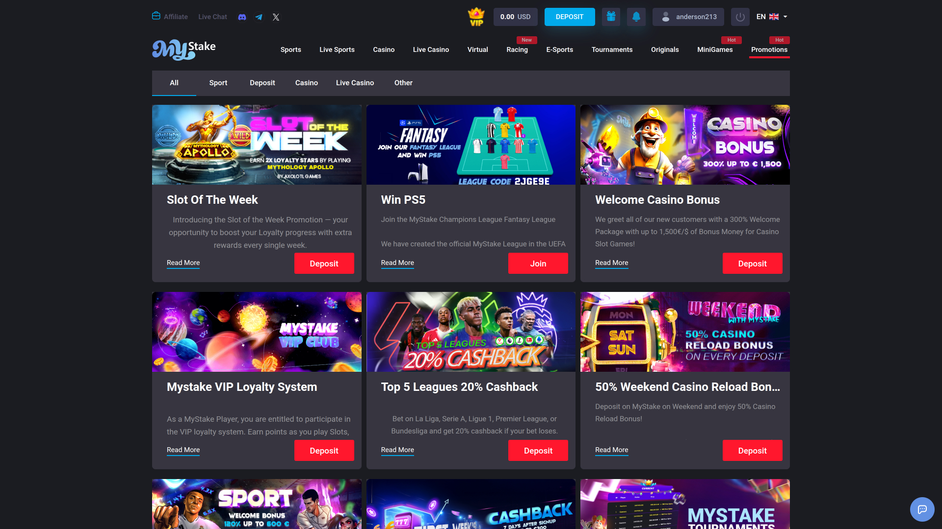 Promotions MyStake Casino sur ordinateur