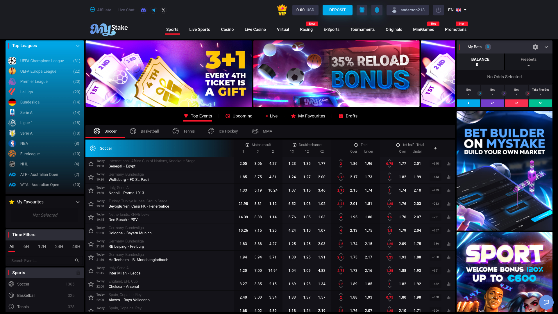 MyStake Casino - Paris sportifs sur ordinateur