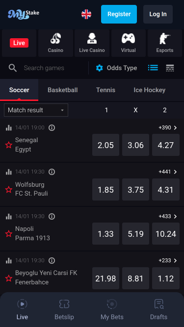 Paris sportifs mobiles MyStake Casino