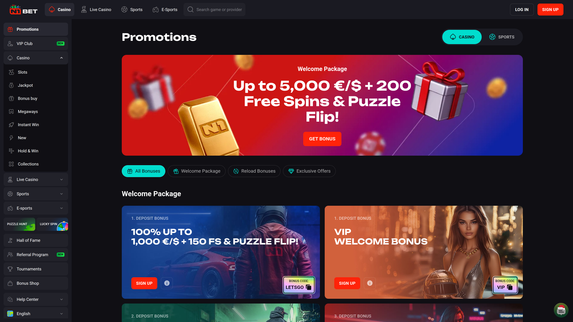 N1 Bet Casino Desktop-Aktionen