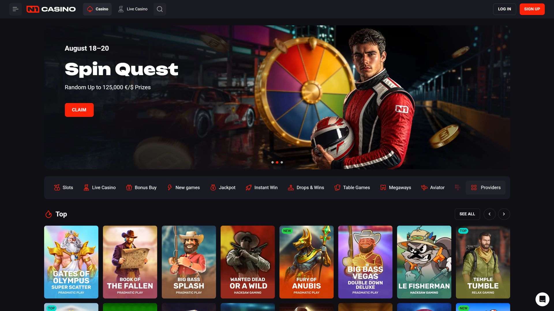 N1 Casino Desktop-Startseite