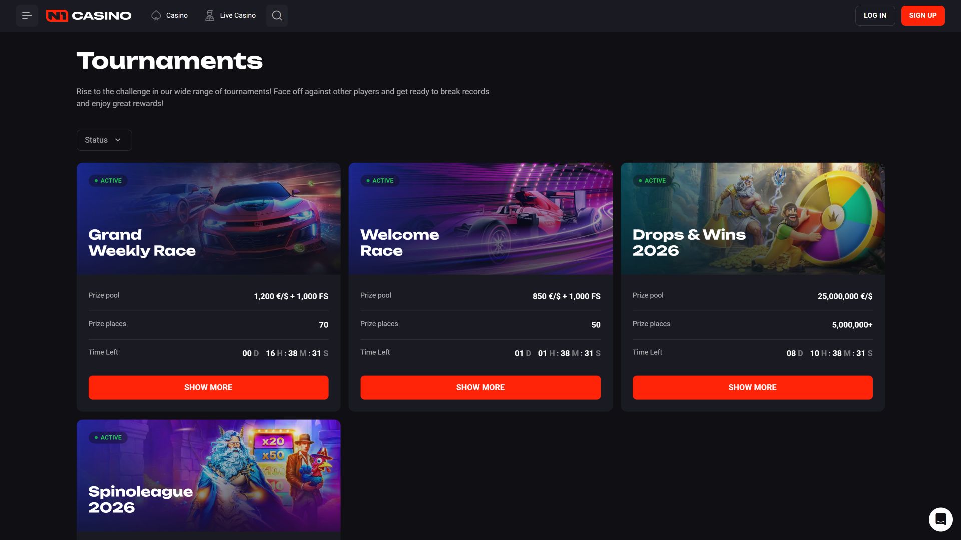 N1 Casino Desktop-Turniere