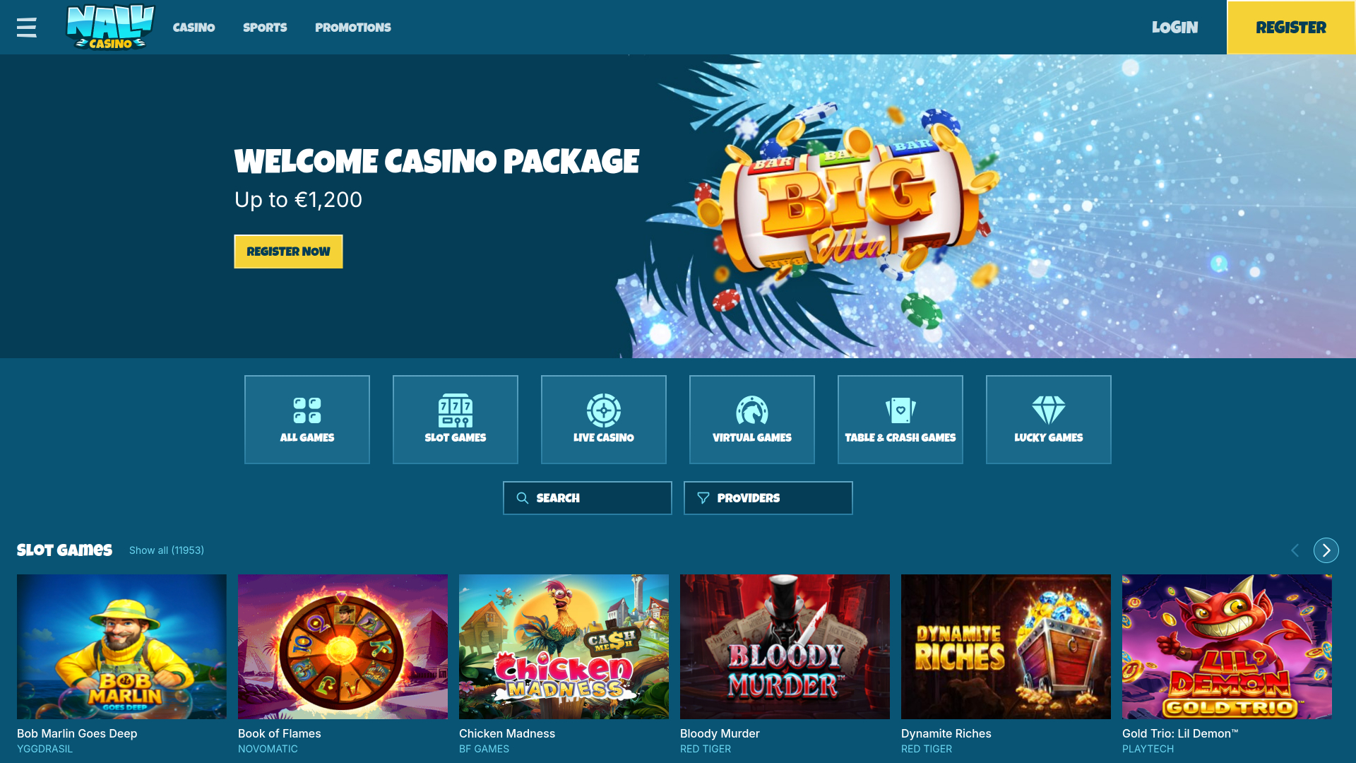 Página de inicio de Nalu Casino para escritorio
