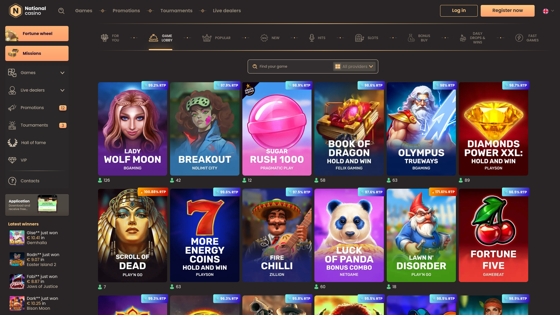 Juegos de escritorio de National Casino