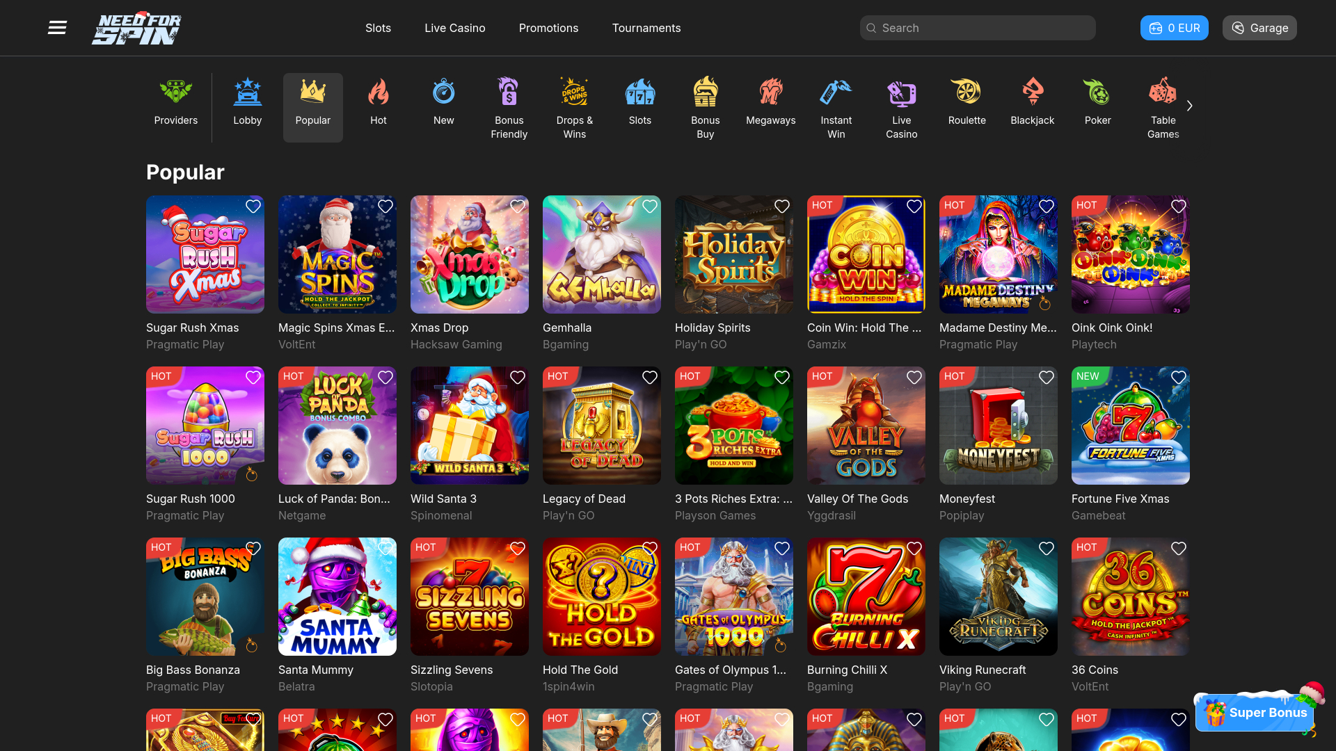 Bedarf an Desktop-Spielen von Need for Spin Casino