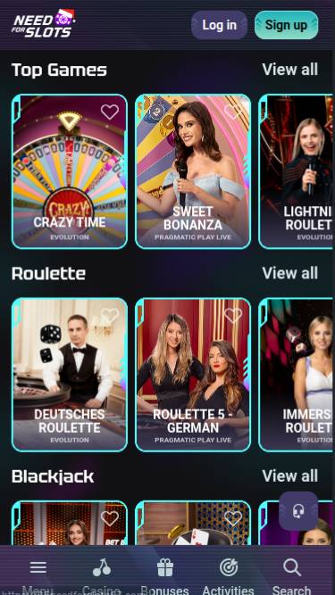 Скриншот мобильной версии страницы казино Need for Slots в режиме реального времени.