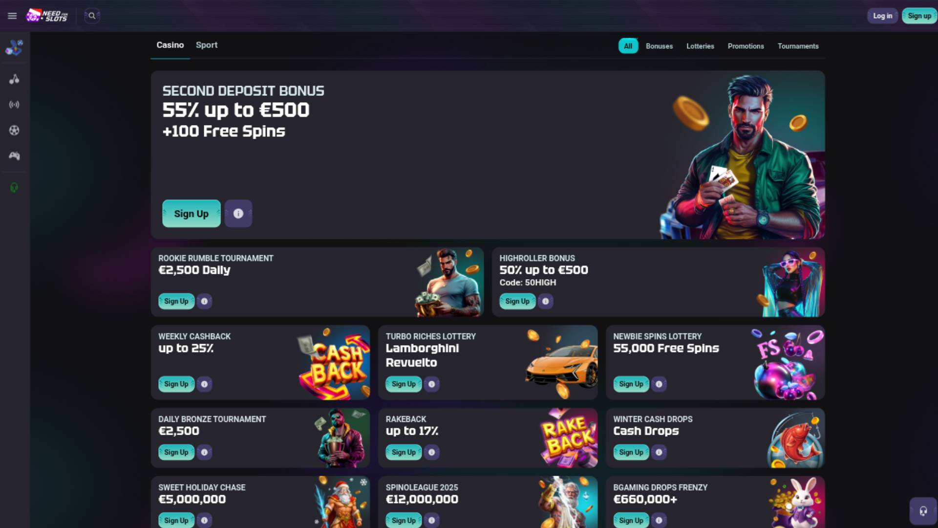 Скриншот страницы с акциями казино Need for Slots