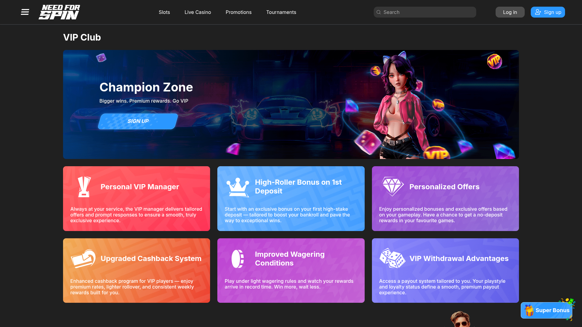 Programme VIP pour ordinateur de bureau du casino Need for Spin