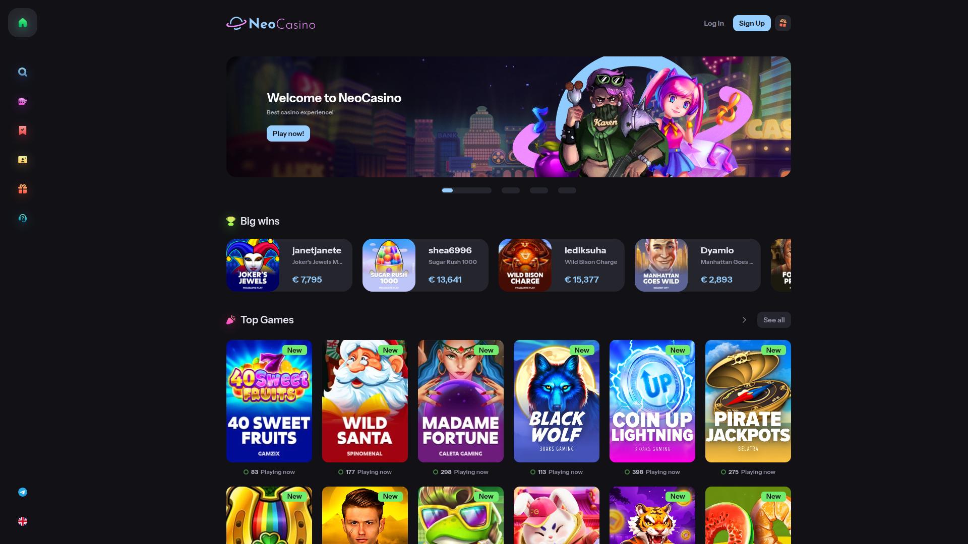 NeoCasino Homepage Desktop