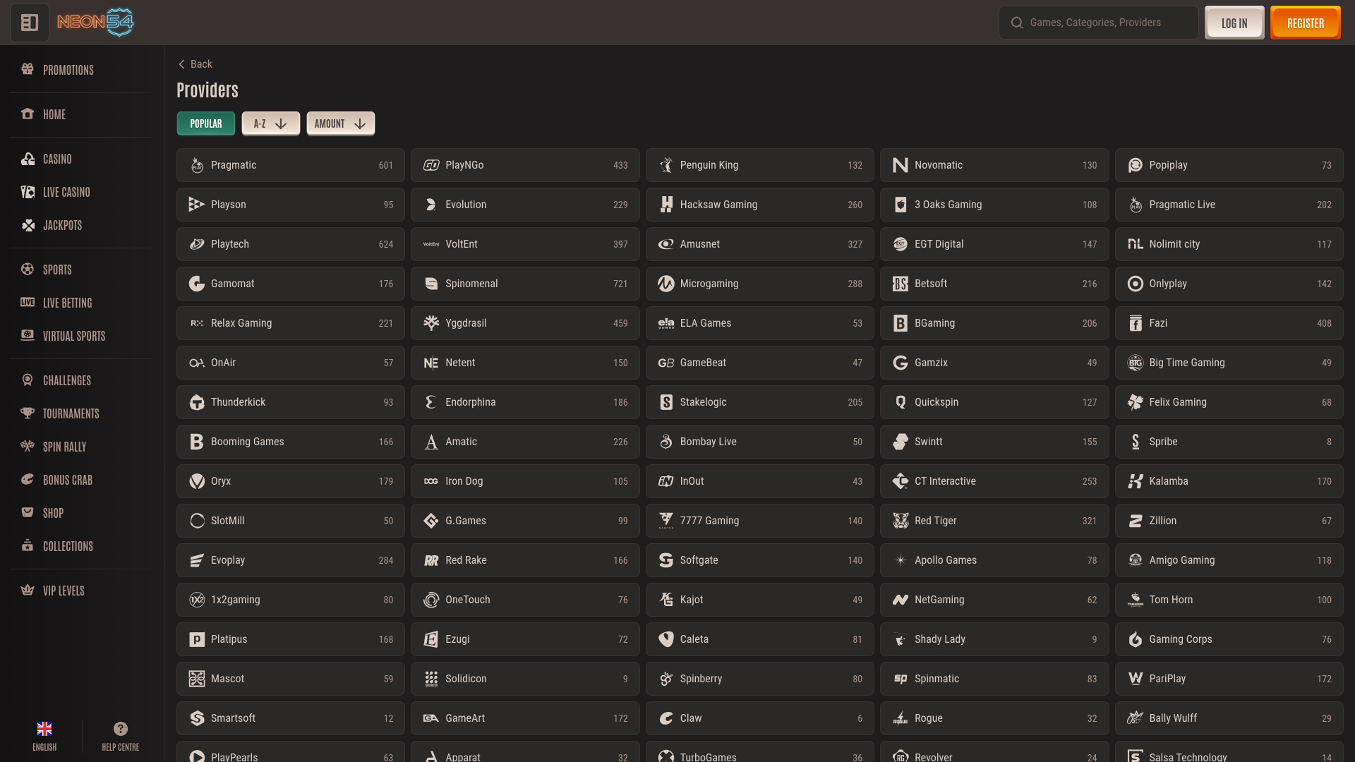 Développeurs du jeu de casino Neon54 pour ordinateur