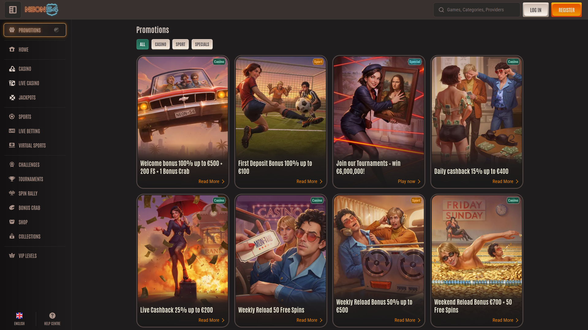 Promotions pour ordinateur de bureau du casino Neon54