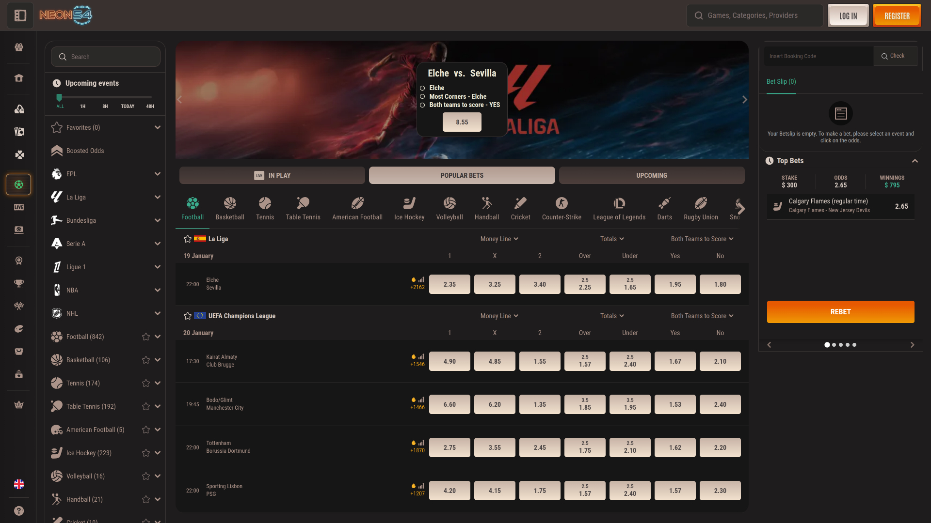 Casino Neon54 Sports sur ordinateur