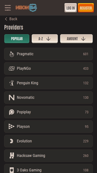 Développeurs du jeu mobile Neon54 Casino